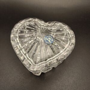 Vintage Zajecar Hand Cut 24% Lead Crystal Heart Shape Trinket Box